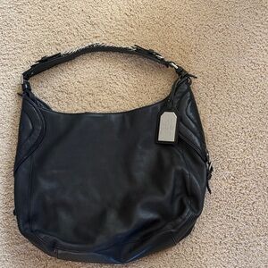 Ralph Lauren Black Leather Shoulder Bag with Chain Detail